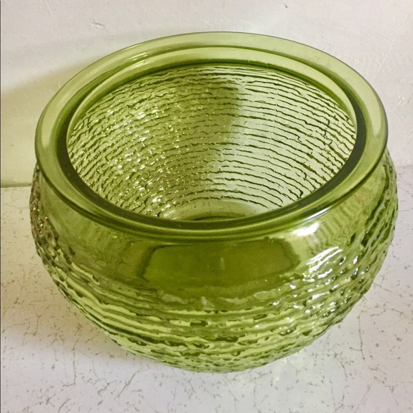 Mid Century Avocado Green Stippled Vase Rose Bowl - Picture 3 of 15